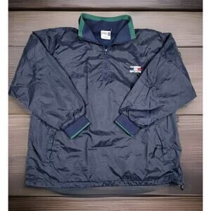 Vintage Tommy Hilfiger Sports Men Size L Nylon 3/4 Zip Navy Pullover Windbreaker